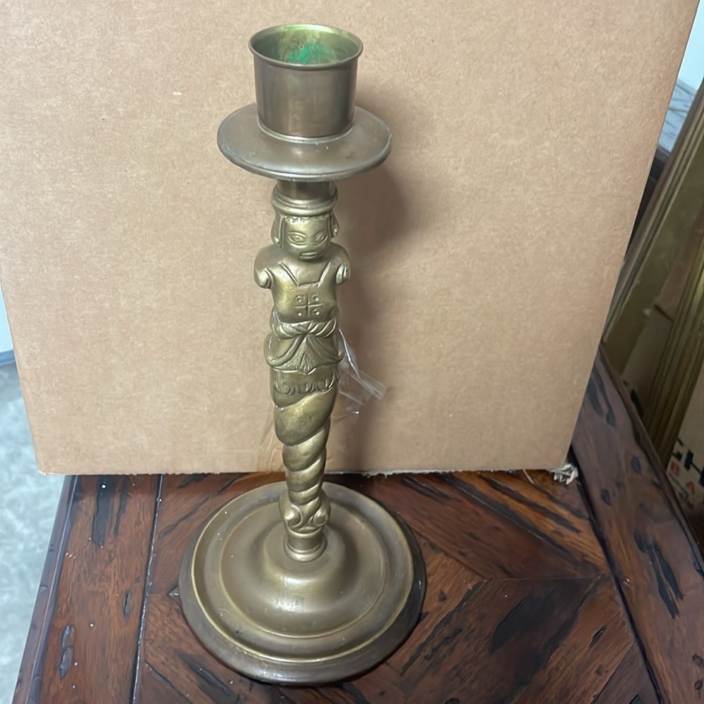 Vintage Brass nutcracker Candlestick Holder candle Twisted Column Gold holiday